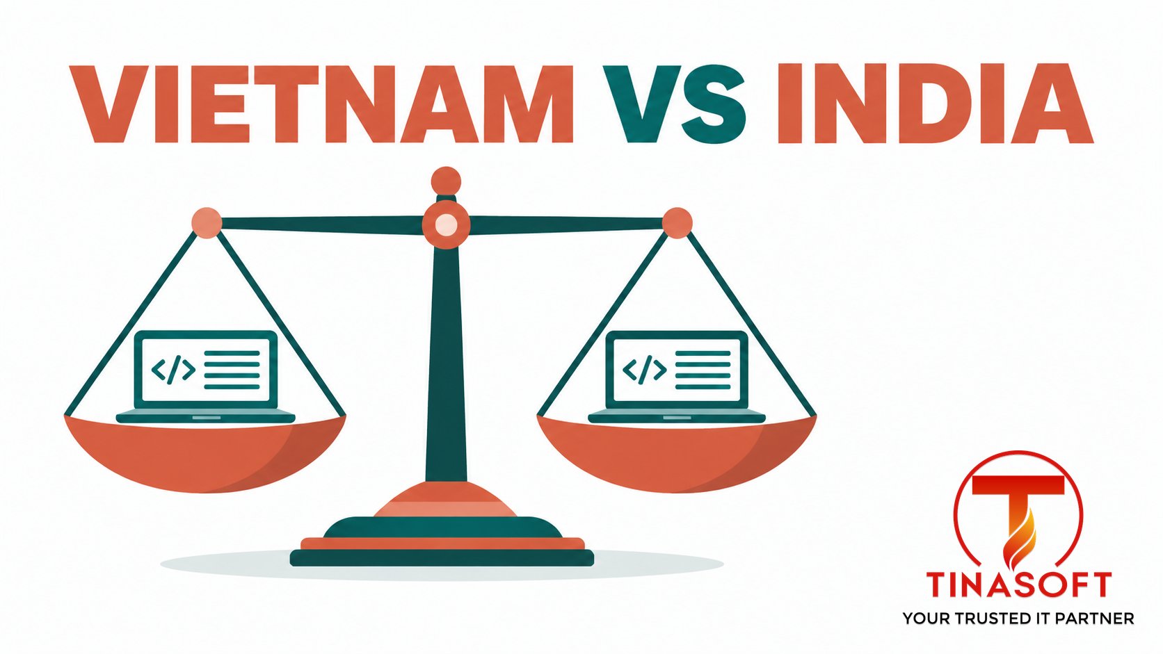 Vietnam vs India outsourcing comparison illustrated as balanced scales